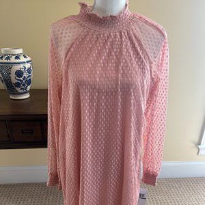 New with tags Nina Leonard Shirred Mock Neck Long Sleeve Dress in Blush (XL)